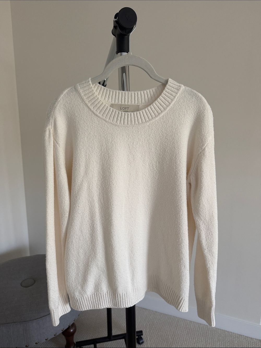LOFT Ivory Crewneck Sweater - Classic Lightweight Knit